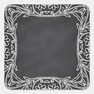 Floral Blank Faux Chalkboard  Curves Customize Square Sticker