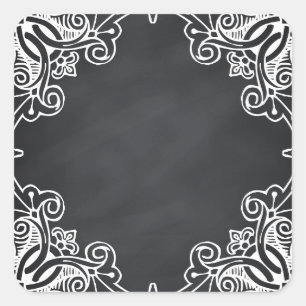 Floral Blank Faux Chalkboard  Curves Customize Square Sticker