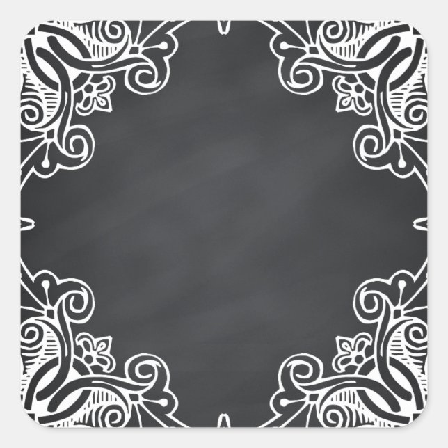 Floral Blank Faux Chalkboard  Curves Customize Square Sticker (Front)