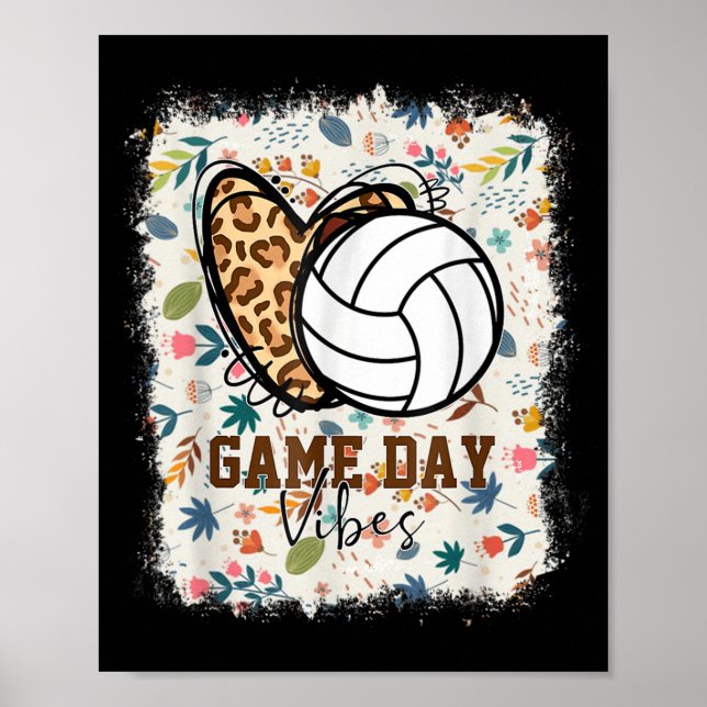 Floral Bleached Volleyball Game Day Vibes Volleyba Poster (Front)