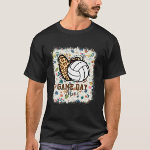 Floral Bleached Volleyball Game Day Vibes Volleyba T-Shirt