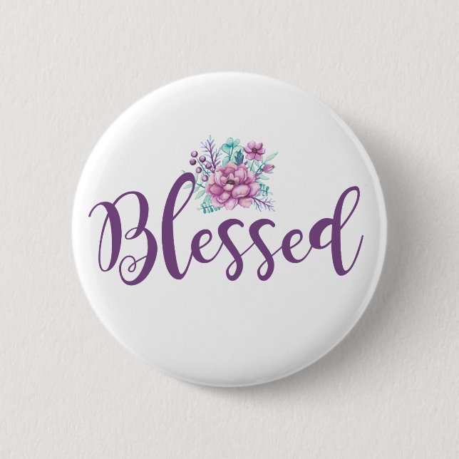 Floral Blessed 2 Inch Round Button (Front)