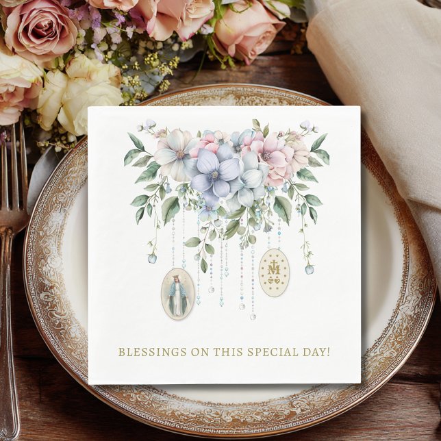 Floral Blessed Mary Miraculous Medal Religious  Napkin (Creator Uploaded)