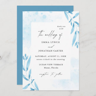 Floral bleu aquarelle Faire-part de mariage chic