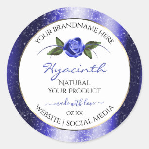 Floral Bleu Blanc Produit Étiquettes Étoiles brill