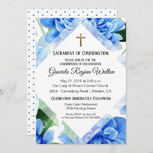 Floral bleu   Confirmation   Invitation Crucifix