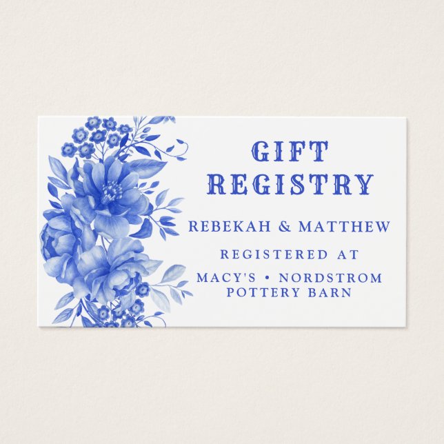 Floral bleu et blanc | Carte d'enregistrement des  (Devant)