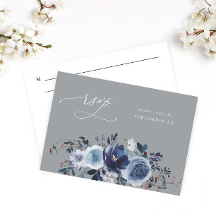 Floral bleu et marine w Repas RSVP - gris
