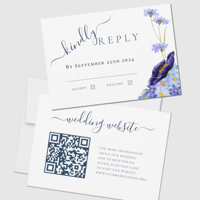 Floral bleu moderne QR Code Mariage Réponse (Créateur téléchargé)
