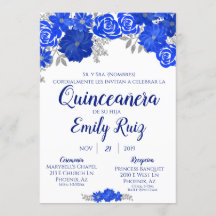 Floral bleu Quinceañera Invitation En Espagnol