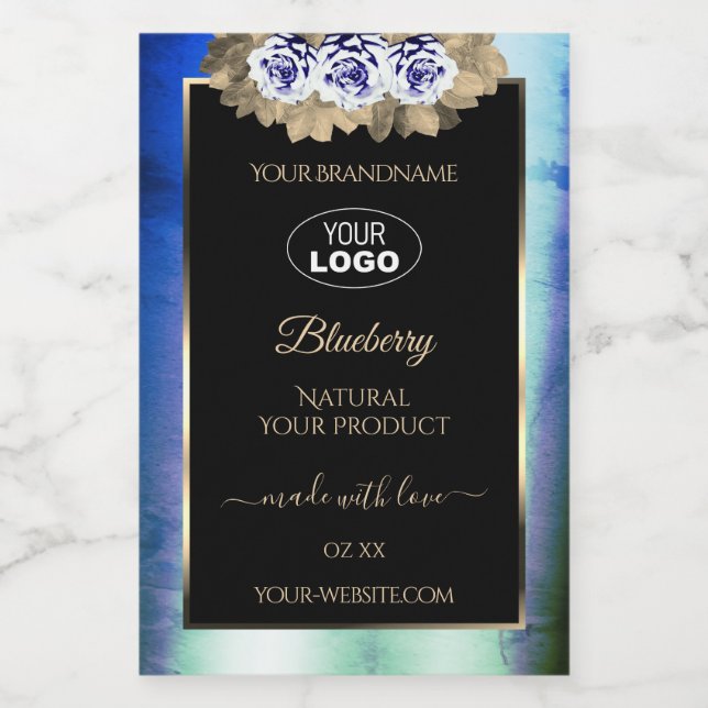Floral Bleu Rose Marbre produit Étiquettes Logo No (Étiquettes simples)