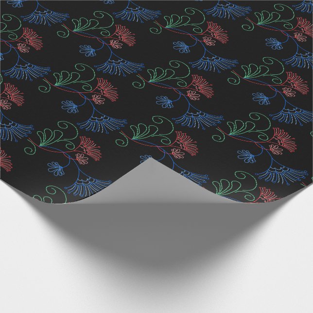 floral bling on black wrapping paper (Corner)