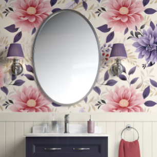 Floral Bliss - Purple, Pink, Beige - Glam Wallpaper