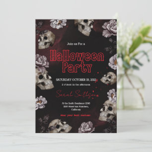Floral Blood Skull Halloween Party Invitation