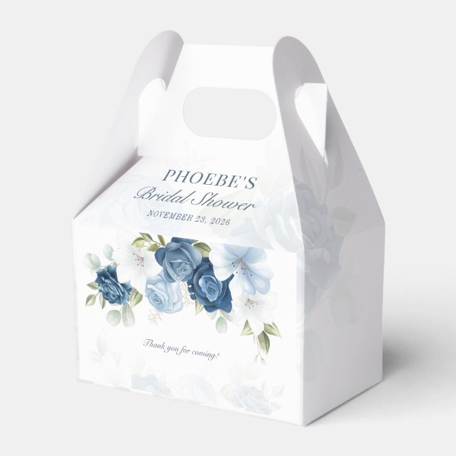 Floral Bloom Dusty Blue Eucalyptus Botanical Favor Box (Front Side)
