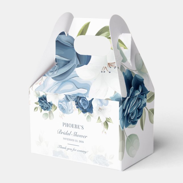 Floral Bloom Dusty Blue Eucalyptus Succulent Favor Box (Front Side)