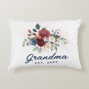 Floral Bloom Script Grandma Custom Accent Pillow