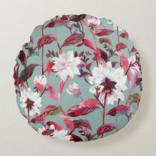 Floral bloom. Watercolor flowers seamless pattern. Round Pillow