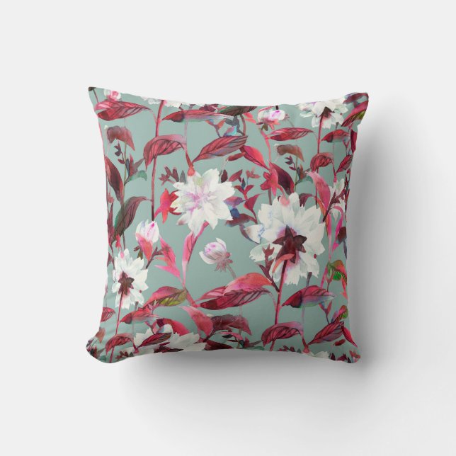 Floral bloom. Watercolor flowers seamless pattern. Throw Pillow (Front)