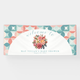 Floral Bloom Watercolor Tile Baby Shower Welcome Banner