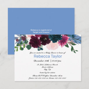 Floral Blooms Blue - 3x5 Baby Shower Invitation