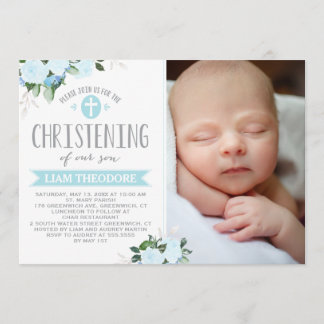 Floral Blooms Blue | Christening Invitation