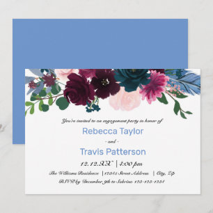 Floral Blooms Blue - Engagement Party Invitation