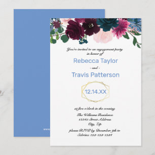 Floral Blooms Blue - Engagement Party Invitation