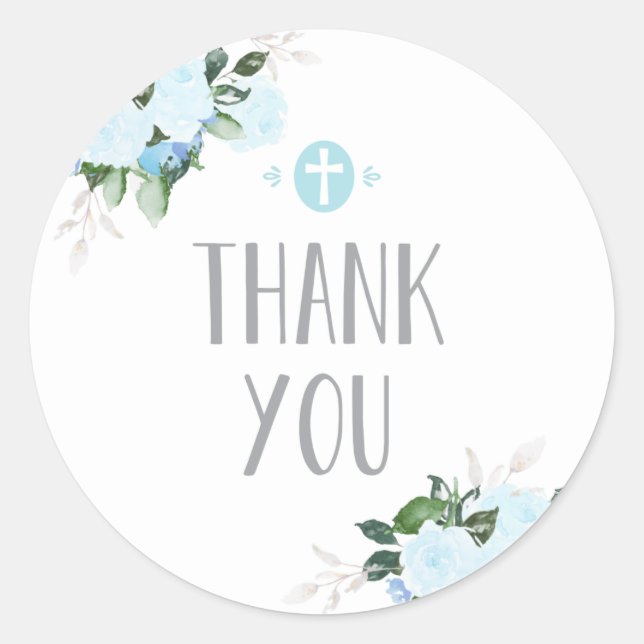 Floral Blooms Blue Religious Thanks Sticker (Front)