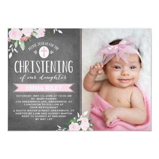 Floral Blooms Chalkboard | Christening Invitation