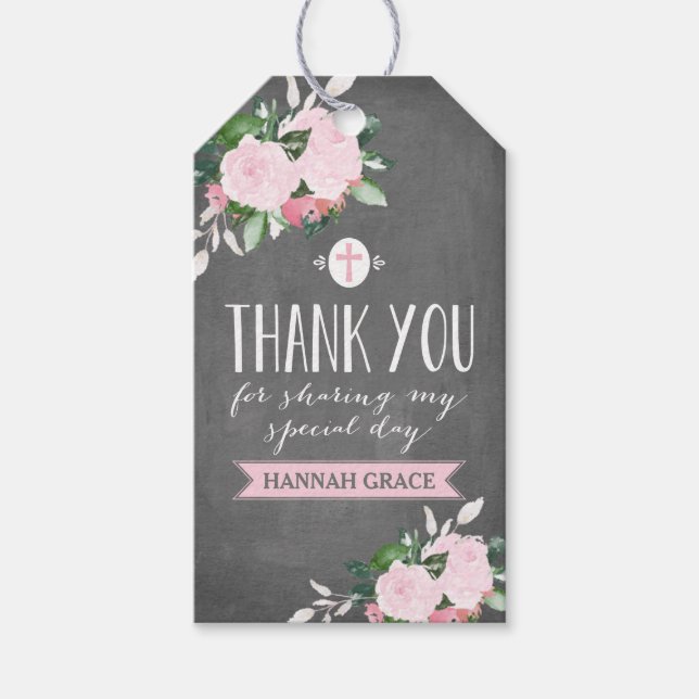 Floral Blooms Chalkboard Religious Thank you Tag (Front)
