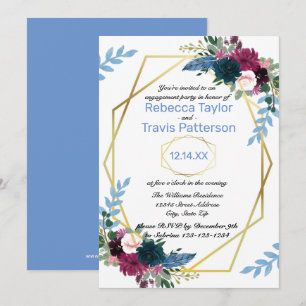 Floral Blooms Mod Blue - Engagement Party Invitation