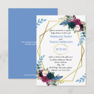 Floral Blooms Mod Blue V - 3x5 Couples Baby Shower Invitation