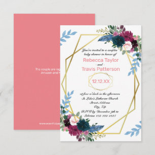 Floral Blooms Mod Pink V - 3x5 Couples Baby Shower Invitation