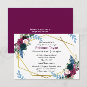 Floral Blooms Mod Plum -3x5 Baby Shower Invitation