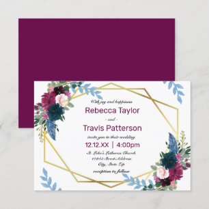 Floral Blooms Mod Plum - 3x5 Wedding Invitation