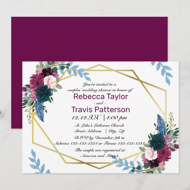 Floral Blooms Mod Plum - Couples' Wedding Shower Invitation (Front/Back)
