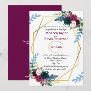 Floral Blooms Mod Plum V - Couples Baby Shower Invitation