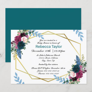 Floral Blooms Mod Teal - Baby Shower Invitation