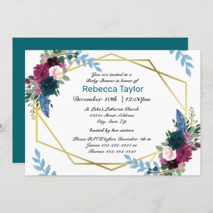 Floral Blooms Mod Turquoise - Invitation Baby show