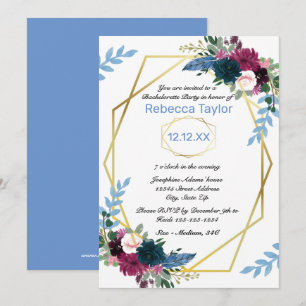 Floral Blooms Mod Vert Blue - Bachelorette Party Invitation