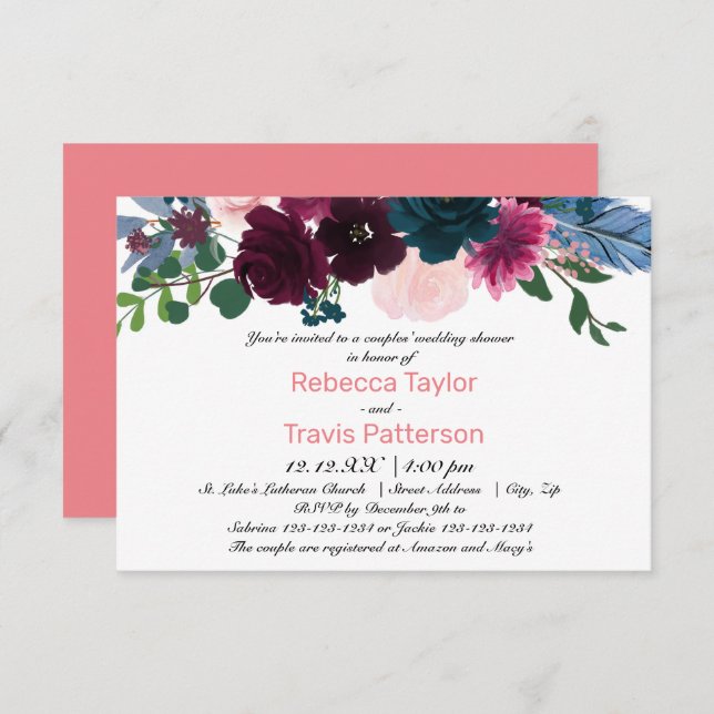 Floral Blooms Pink - 3x5 Couples' Wedding Shower Invitation (Front/Back)