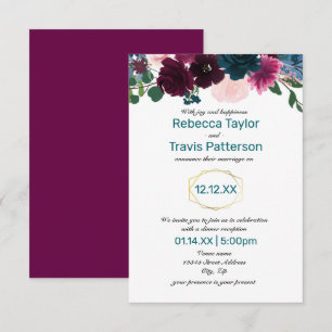 Floral Blooms Plum -3x5 Wedding Announce/Reception Invitation