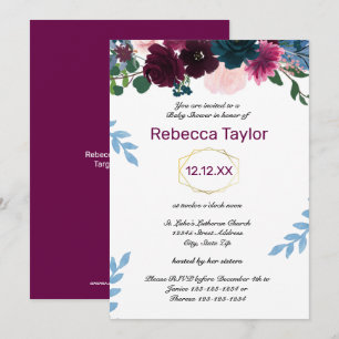 Floral Blooms Plum Vertical - Baby Shower Invitation