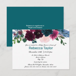 Floral Blooms Teal - 3x5 Baby Shower Invitation