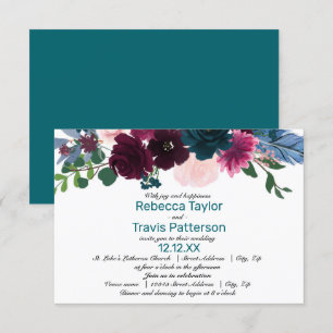 Floral Blooms Teal - 3x5 Wedding/Reception Invite