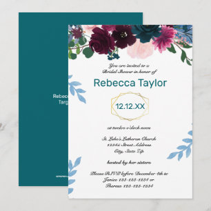 Floral Blooms Teal Vertical - Bridal Shower Invitation