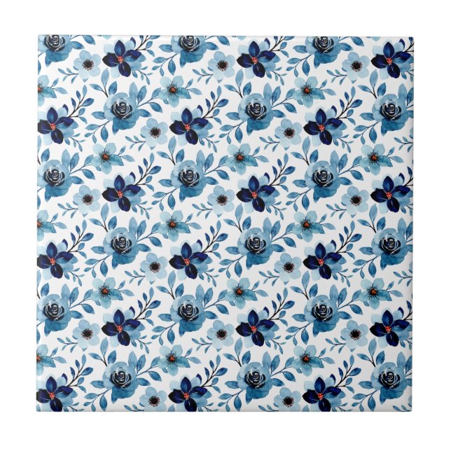Floral blossom (4.25 x 4.25) blue rose wildflower tile (Front)