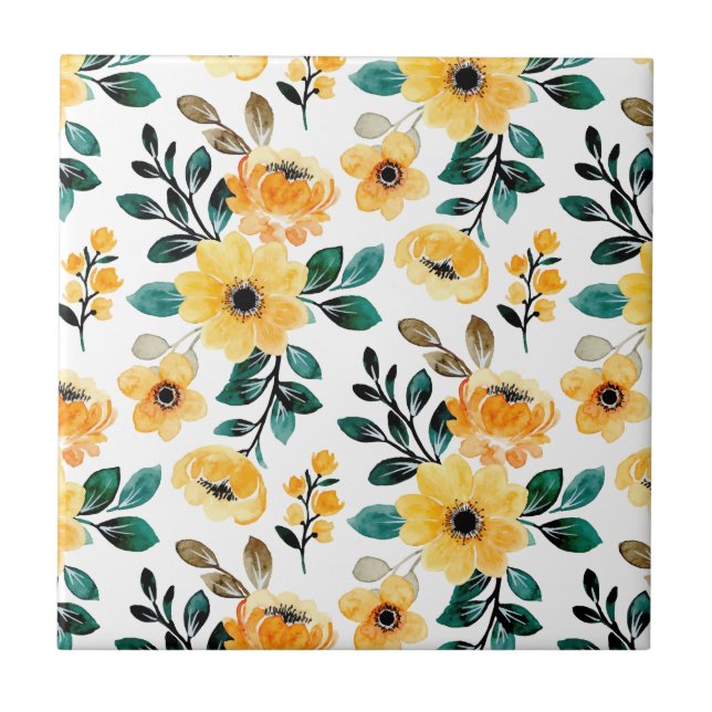 Floral blossom (4.25 x 4.25) yellow botanical chic tile (Front)
