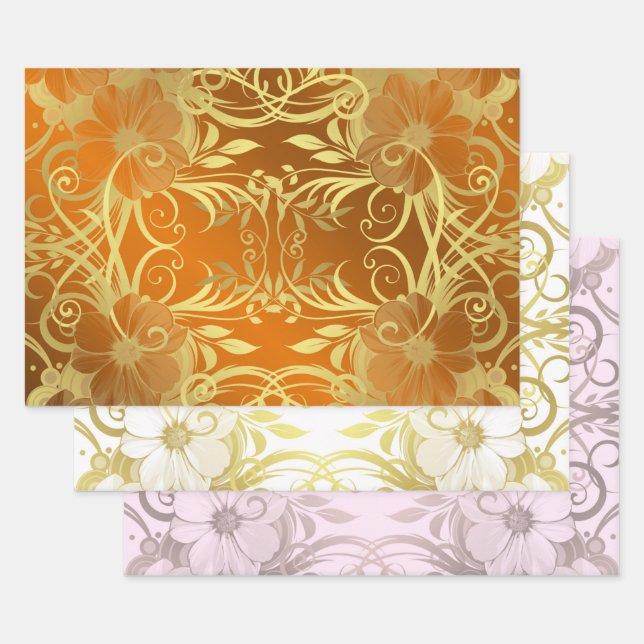 floral,blossom festive pattern wrapping paper sheet (Set)